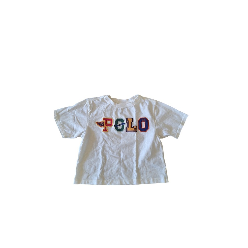 Polo Ralph Lauren Kids White Graphic T-Shirt Size S 7 Cotton Short Sleeve